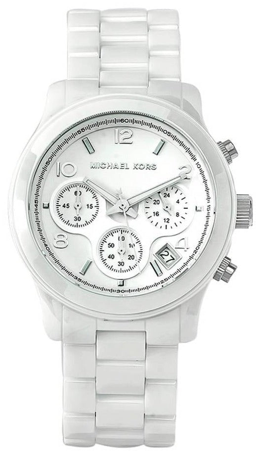  Shop Authentic Michael Kors Runway White Ceramic Dial White Steel Strap Watch for Women - MK5161 - Luxxuri