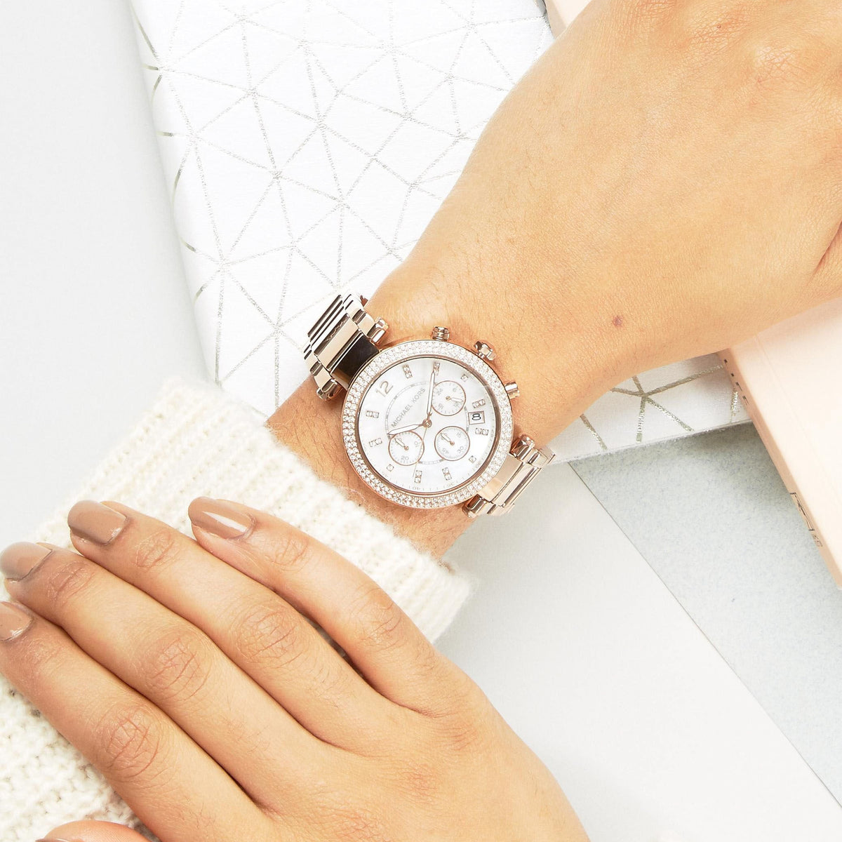  Shop Authentic Michael Kors Parker White Dial with Diamonds Rose Gold Steel Strap Watch for Women - MK5491 - Luxxuri