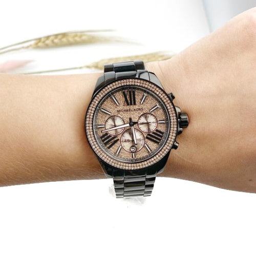  Shop Authentic Michael Kors Wren Chronograph Gold Diamonds Dial Black Steel Strap Watch for Women - MK5879 - Luxxuri