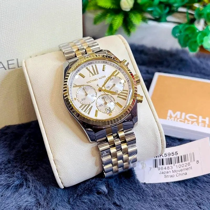  Shop Authentic Michael Kors Lexington Silver Dial Two Tone Steel Strap Watch for Women - MK5955 - Luxxuri