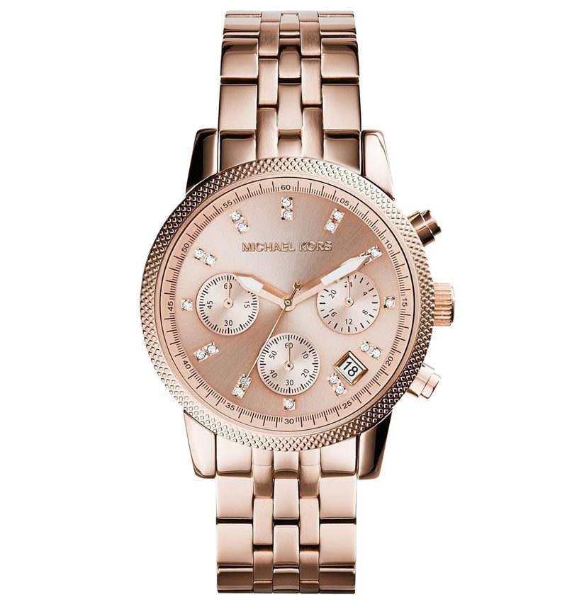  Shop Authentic Michael Kors Ritz Chronograph Rose Gold Dial Rose Gold Steel Strap Watch for Women - MK6077 - Luxxuri