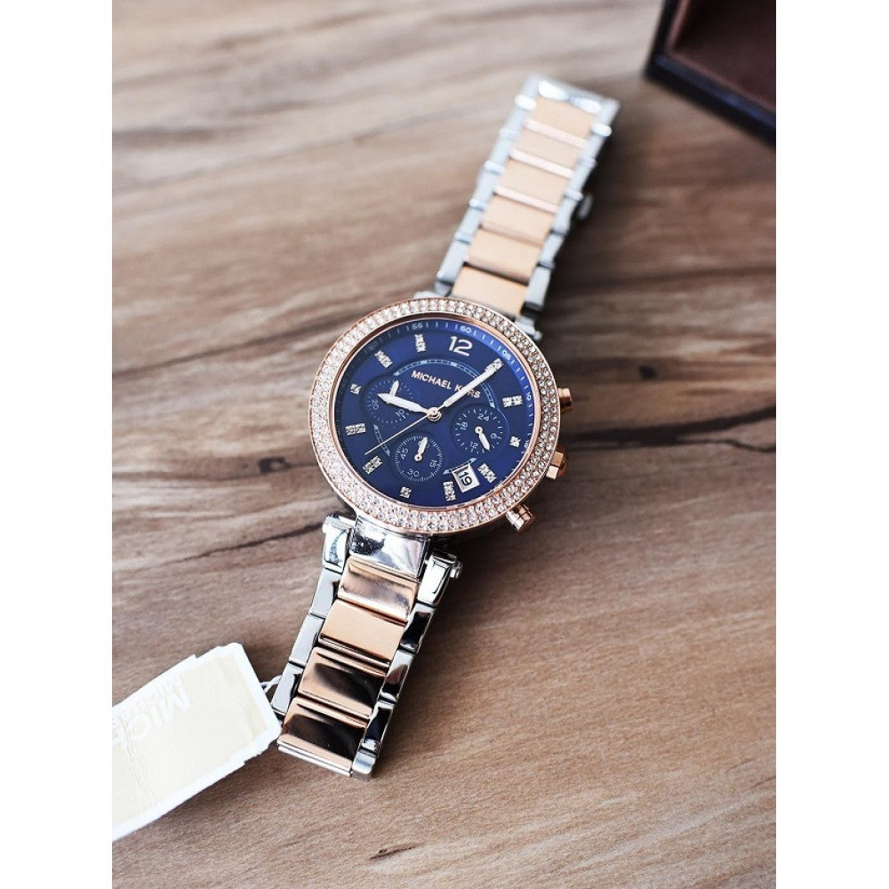  Shop Authentic Michael Kors Parker Blue Dial Two Tone Steel Strap Watch for Women - MK6141 - Luxxuri