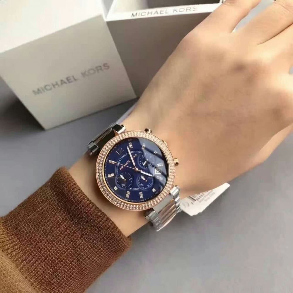  Shop Authentic Michael Kors Parker Blue Dial Two Tone Steel Strap Watch for Women - MK6141 - Luxxuri