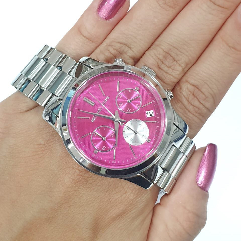  Shop Authentic Michael Kors Runway Chronograph Pink Dial Silver Steel Strap Watch for Women - MK6160 - Luxxuri