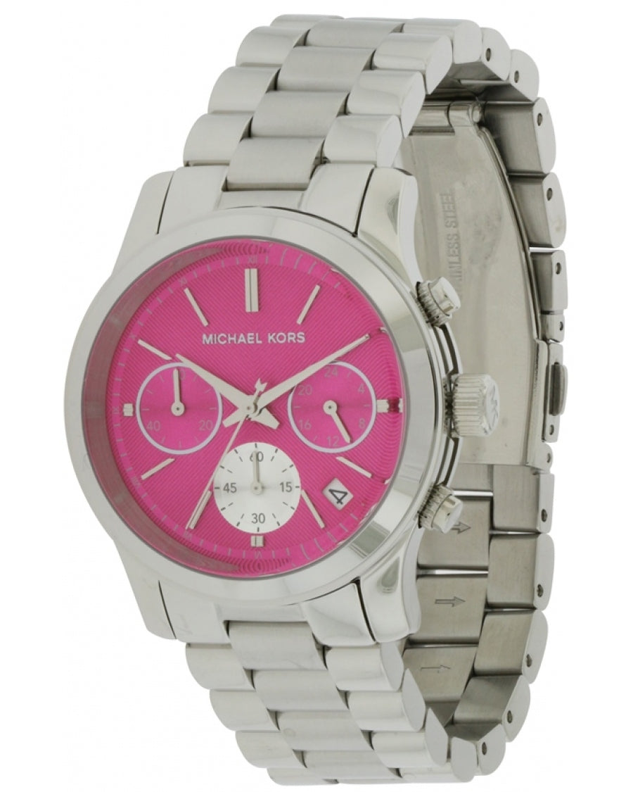  Shop Authentic Michael Kors Runway Chronograph Pink Dial Silver Steel Strap Watch for Women - MK6160 - Luxxuri