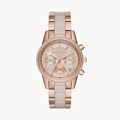  Shop Authentic Michael Kors Ritz Chronograph Rose Gold Dial Two Tone Steel Strap Watch for Women - MK6307 - Luxxuri