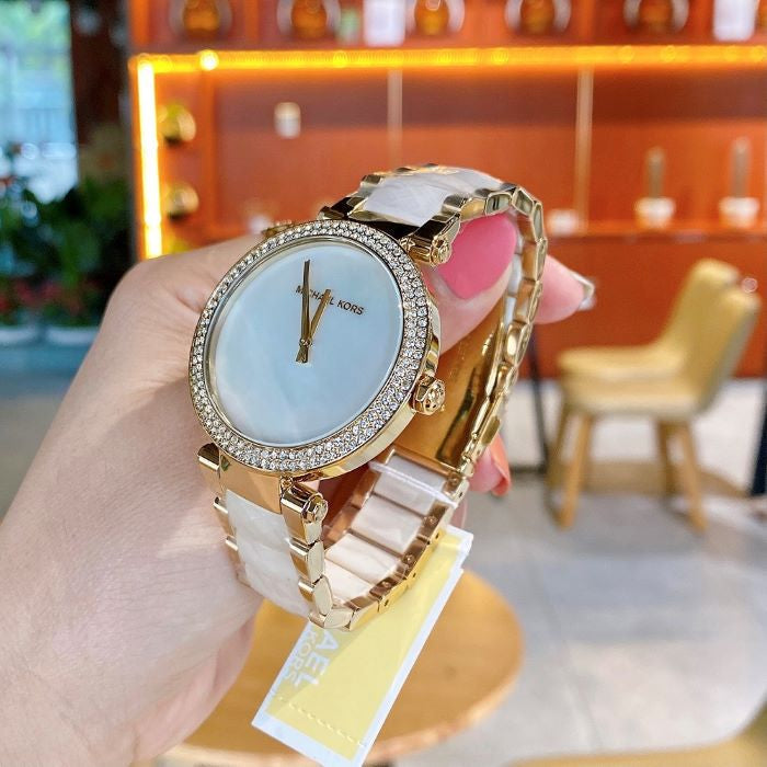  Shop Authentic Michael Kors Parker Mother of Pearl Dial Two Tone Steel Strap Watch for Women - MK6400 - Luxxuri