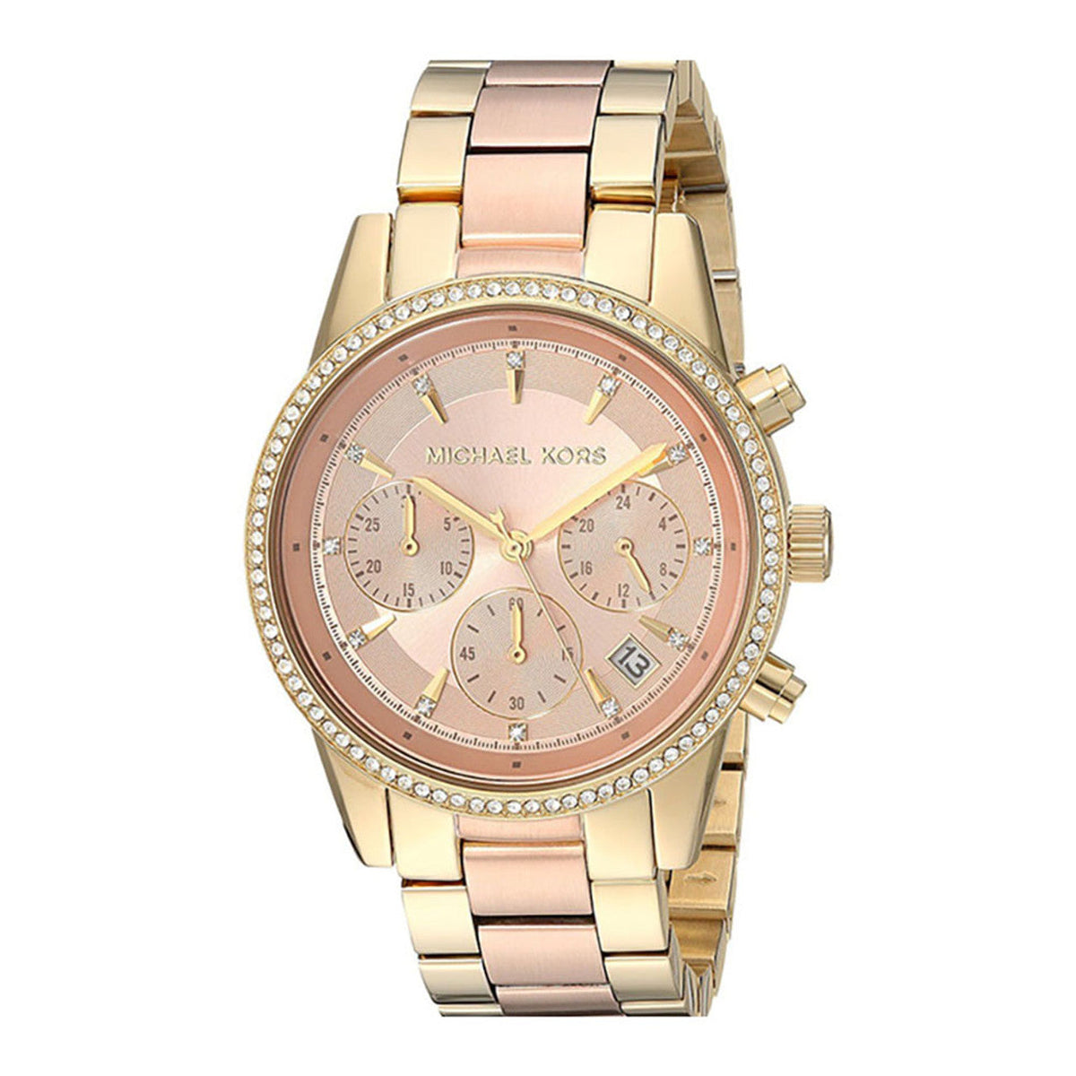  Shop Authentic Michael Kors Ritz Chronograph Rose Dial Two Tone Steel Strap Watch for Women - MK6475 - Luxxuri