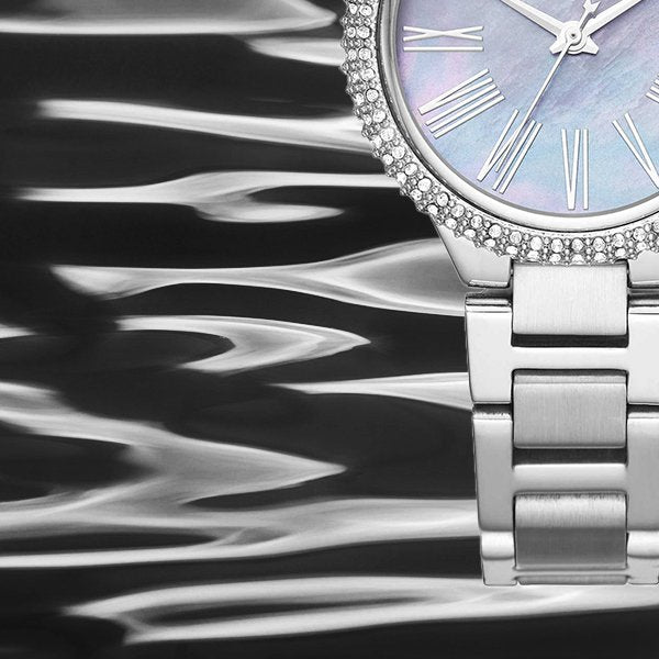  Shop Authentic Michael Kors Taryn Mother of Pearl Purple Dial Silver Steel Strap Watch For Women - MK6562 - Luxxuri