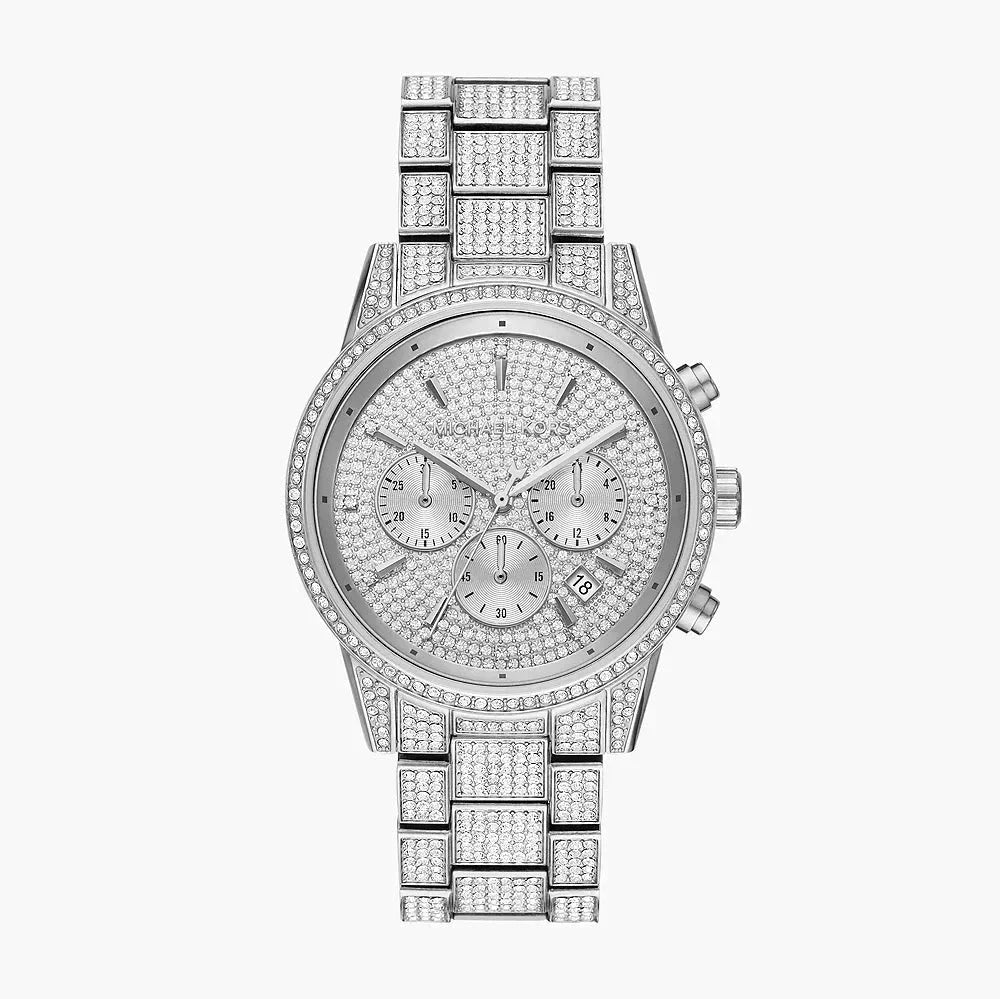  Shop Authentic Michael Kors Ritz Chronograph Crystals Silver Dial Silver Steel Strap Watch for Women - MK6746 - Luxxuri