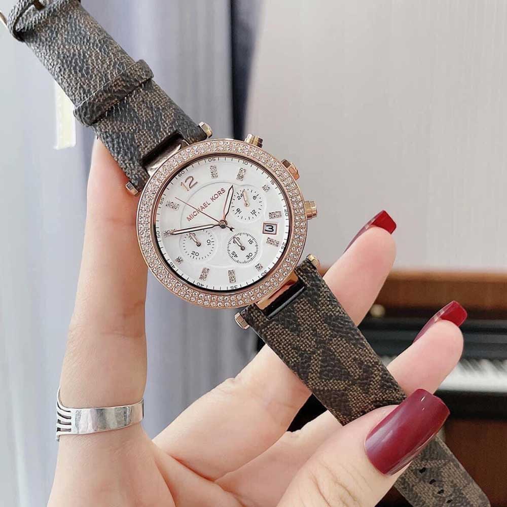  Shop Authentic Michael Kors Parker Chronograph White Dial Brown Leather Strap Watch For Women - MK6917 - Luxxuri