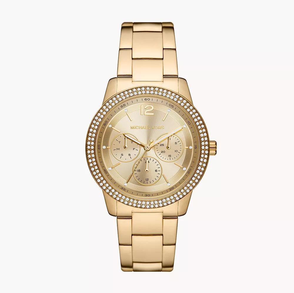  Shop Authentic Michael Kors Tibby Chronograph Gold Dial Gold Steel Strap Watch For Women - MK6927 - Luxxuri