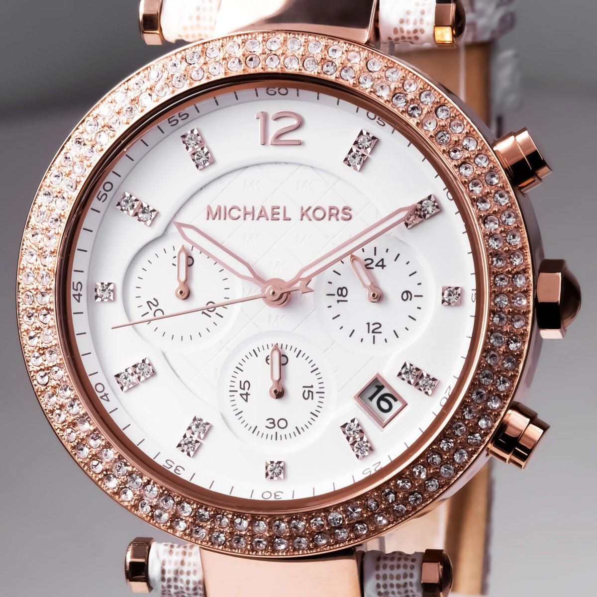  Shop Authentic Michael Kors Parker Chronograph White Dial Two Tone Leather Strap Watch For Women - MK6951 - Luxxuri