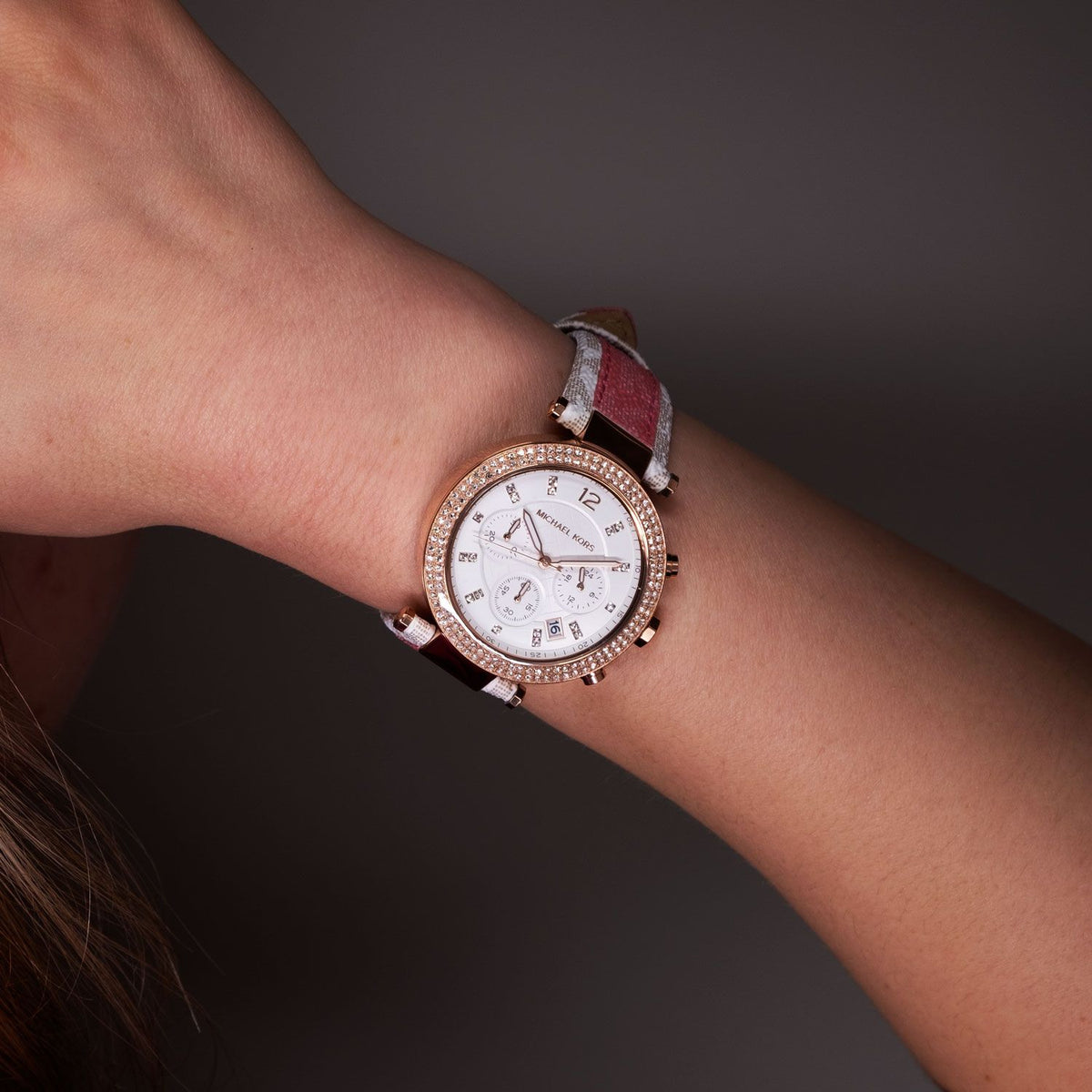  Shop Authentic Michael Kors Parker Chronograph White Dial Two Tone Leather Strap Watch For Women - MK6951 - Luxxuri