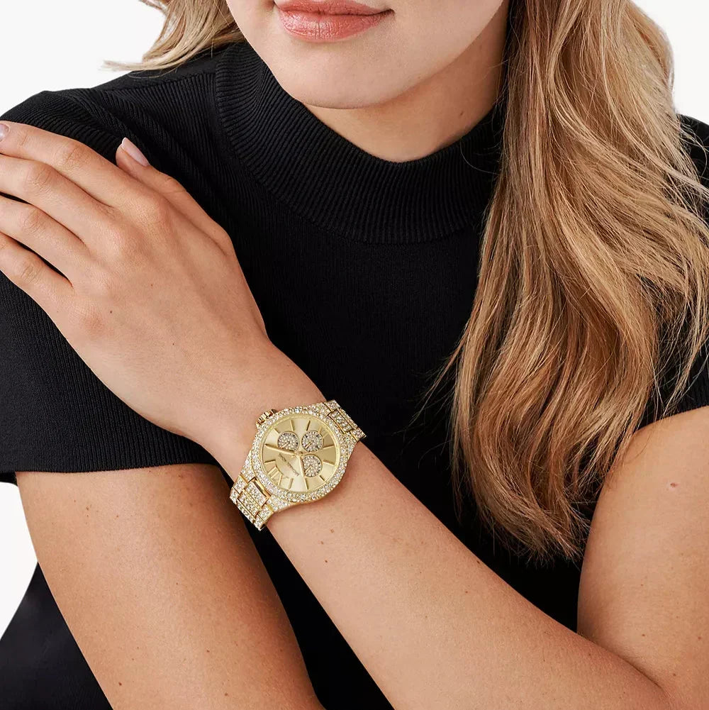  Shop Authentic Michael Kors Camille Pavé Crystals Gold Dial Gold Steel Strap Watch for Women - MK6958 - Luxxuri
