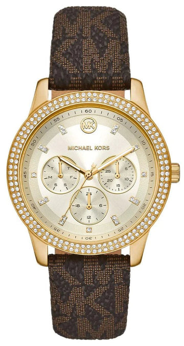  Shop Authentic Michael Kors Tibby Multifunction Gold Dial Brown Leather Strap Watch For Women - MK6966 - Luxxuri