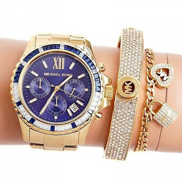 Shop Authentic Michael Kors Everest Chronograph Blue Dial Gold Steel Strap Watch For Women - MK6971 - Luxxuri