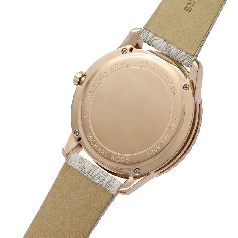  Shop Authentic Michael Kors Runway Quartz Rose Gold Dial White Leather Strap Watch For Women - MK6980 - Luxxuri
