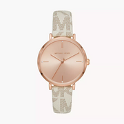  Shop Authentic Michael Kors Jayne Three Hand Rose Gold Dial White Leather Strap Watch For Women - MK7128 - Luxxuri