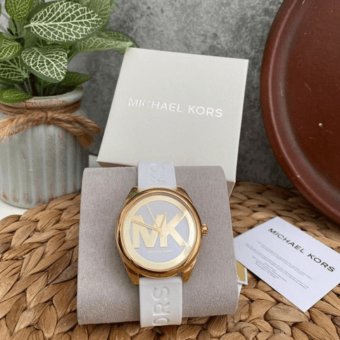  Shop Authentic Michael Kors Janelle Three Hand Silver Dial White Rubber Strap Watch For Women - MK7141 - Luxxuri