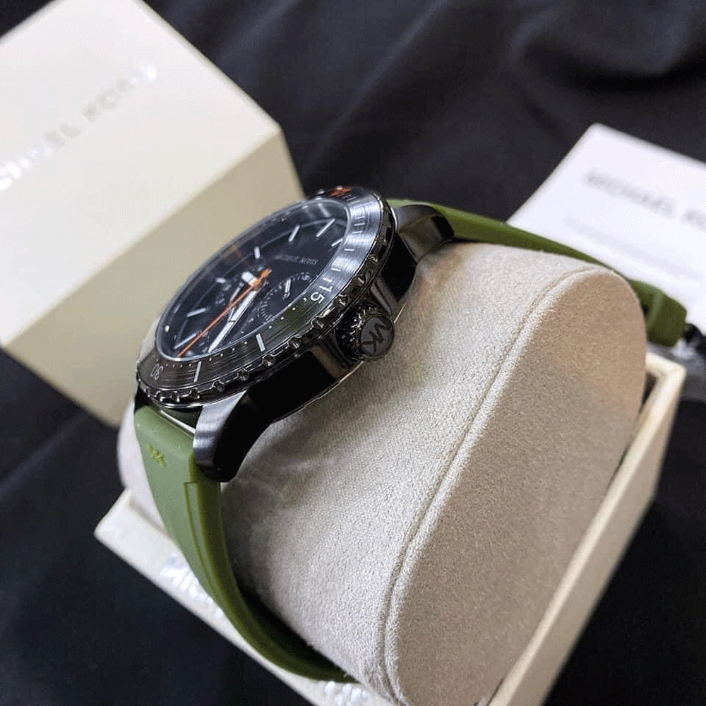  Shop Authentic Michael Kors Cunningham Chronograph Black Dial Green Rubber Strap Watch For Men - MK7165 - Luxxuri