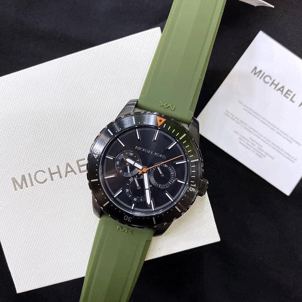  Shop Authentic Michael Kors Cunningham Chronograph Black Dial Green Rubber Strap Watch For Men - MK7165 - Luxxuri