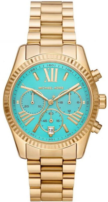  Shop Authentic Michael Kors Lexington Chronograph Blue Dial Gold Steel Strap Watch For Women - MK7216 - Luxxuri