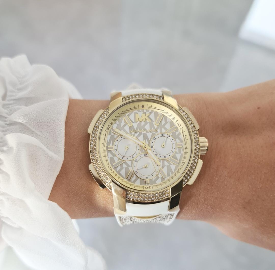  Shop Authentic Michael Kors Sydney Quartz White Dial White Leather Strap Watch For Women - MK7221 - Luxxuri
