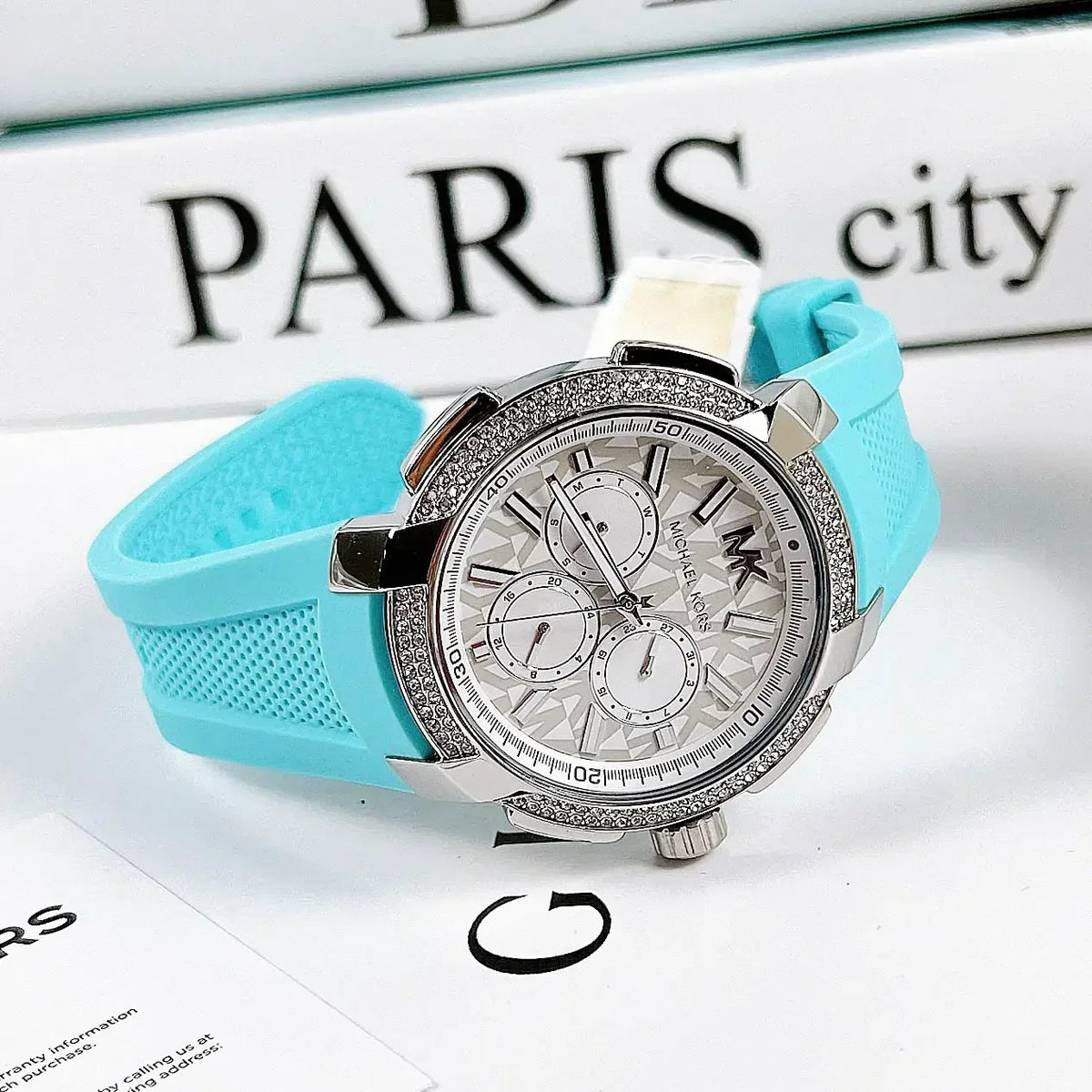  Shop Authentic Michael Kors Sidney Multifunction Analog White Dial Turquoise Silicone Strap Watch For Women - MK7246 - Luxxuri
