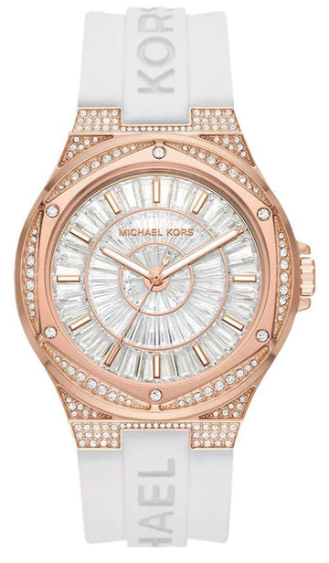  Shop Authentic Michael Kors Lennox Three-Hand Crystals Dial White Silicone Strap Watch For Women - MK7248 - Luxxuri