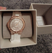  Shop Authentic Michael Kors Lennox Three-Hand Crystals Dial White Silicone Strap Watch For Women - MK7248 - Luxxuri