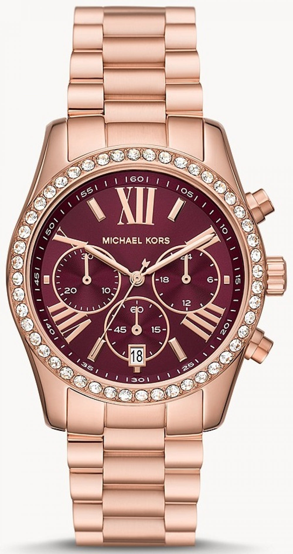  Shop Authentic Michael Kors Lexington Chronograph Red Dial Rose Gold Steel Strap Watch For Women - MK7275 - Luxxuri