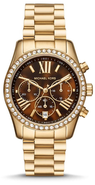  Shop Authentic Michael Kors Lexington Chronograph Brown Dial Gold Steel Strap Watch For Women - MK7276 - Luxxuri