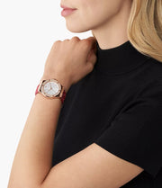  Shop Authentic Michael Kors Lennox Three Hand Silver Dial Red Leather Strap Watch For Women - MK7308 - Luxxuri