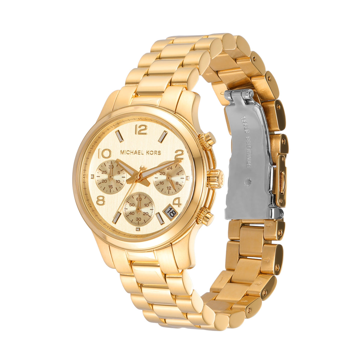  Shop Authentic Michael Kors Runway Chronograph Gold Dial Gold Steel Strap Watch For Women - MK7326 - Luxxuri
