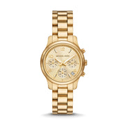  Shop Authentic Michael Kors Runway Chronograph Gold Dial Gold Steel Strap Watch For Women - MK7326 - Luxxuri