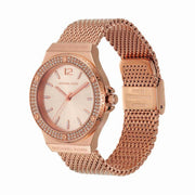  Shop Authentic Michael Kors Lennox Three Hand Rose Gold Dial Rose Gold Mesh Strap Watch For Women - MK7336 - Luxxuri