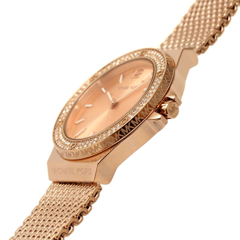  Shop Authentic Michael Kors Lennox Three Hand Rose Gold Dial Rose Gold Mesh Strap Watch For Women - MK7336 - Luxxuri