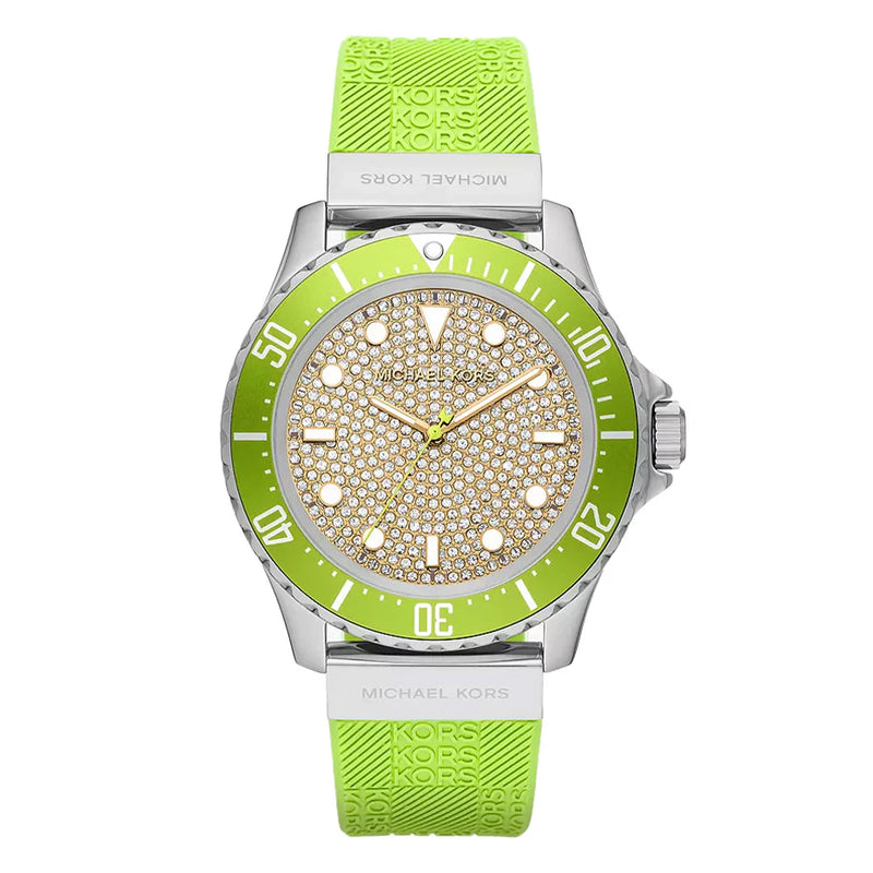  Shop Authentic Michael Kors Everest Three Hand Crystals Silver Dial Green Silicone Strap Watch For Women - MK7360 - Luxxuri