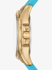  Shop Authentic Michael Kors Mini Pilot Quartz Gold Dial Blue Silicone Strap Watch For Women - MK7374 - Luxxuri