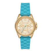  Shop Authentic Michael Kors Mini Pilot Quartz Gold Dial Blue Silicone Strap Watch For Women - MK7374 - Luxxuri
