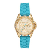 Shop Authentic Michael Kors Mini Pilot Quartz Gold Dial Blue Silicone Strap Watch For Women - MK7374 - Luxxuri