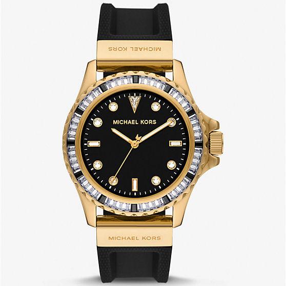  Shop Authentic Michael Kors Everest Three-Hand Crystals Black Dial Black Rubber Strap Watch for Women - MK7440 - Luxxuri