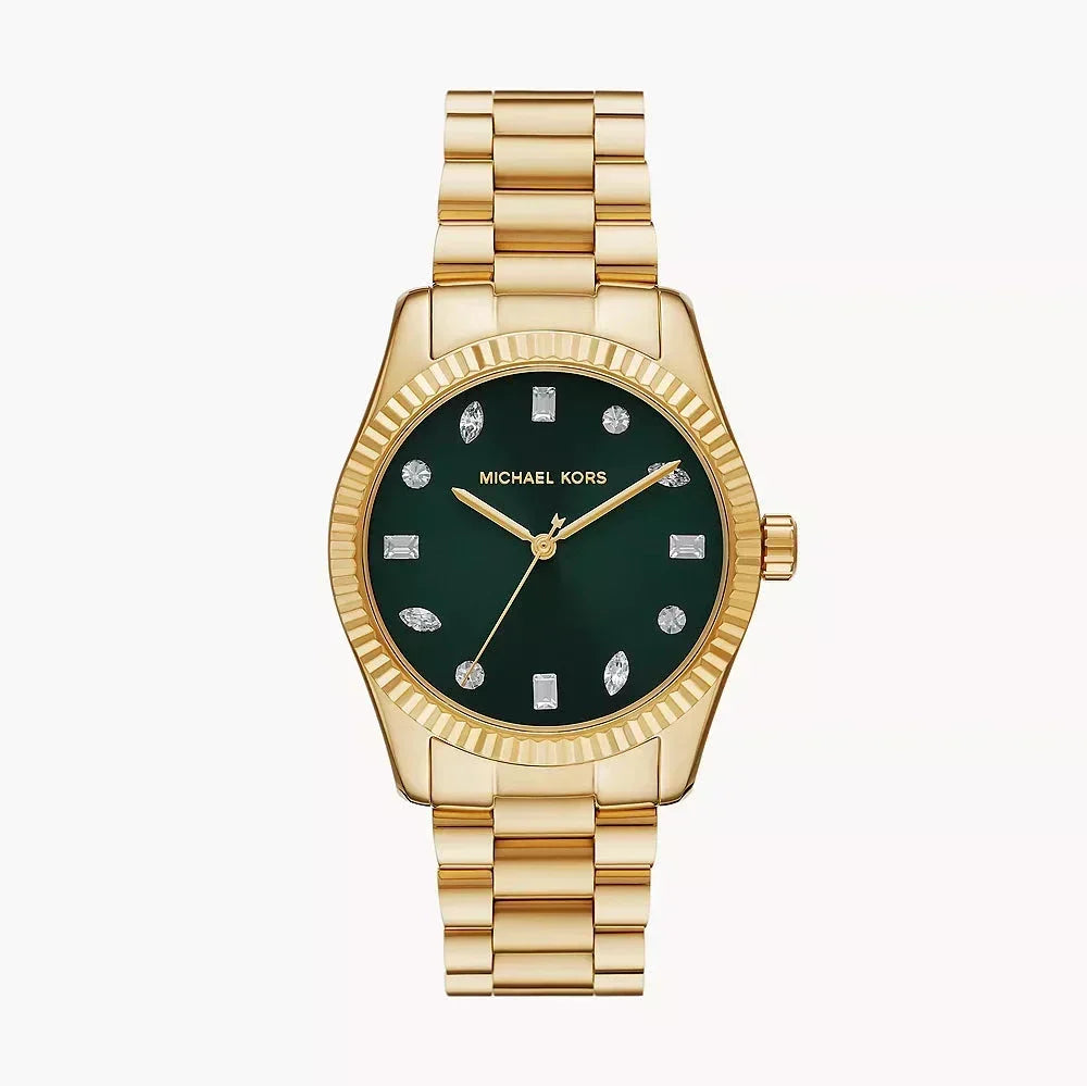  Shop Authentic Michael Kors Lexington Three Hand Green Dial Gold Steel Strap Watch For Women - MK7449 - Luxxuri