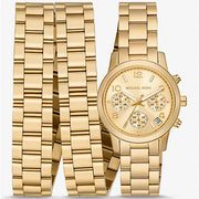  Shop Authentic Michael Kors Runway 18K Gold-Plated Triple Wrap Gold Dial Gold Steel Strap Watch for Women - MK7450 - Luxxuri