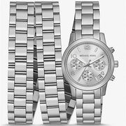  Shop Authentic Michael Kors Runway 18K Rhodium Plated Triple Wrap Silver Dial Silver Steel Strap Watch for Women - MK7451 - Luxxuri