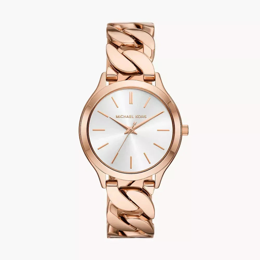  Shop Authentic Michael Kors Runway Three-Hand Silver Dial Rose Gold Steel Strap Watch for Women - MK7473 - Luxxuri