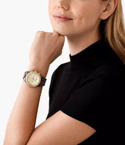  Shop Authentic Michael Kors Runway Chronograph Gold Dial Brown Acetate Strap Watch for Women - MK7475 - Luxxuri
