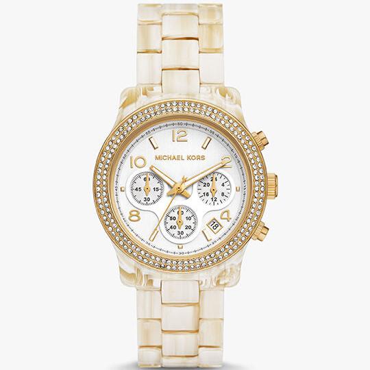  Shop Authentic Michael Kors Runway Pavé Chronograph White Dial White Acetate Strap Watch for Women - MK7476 - Luxxuri