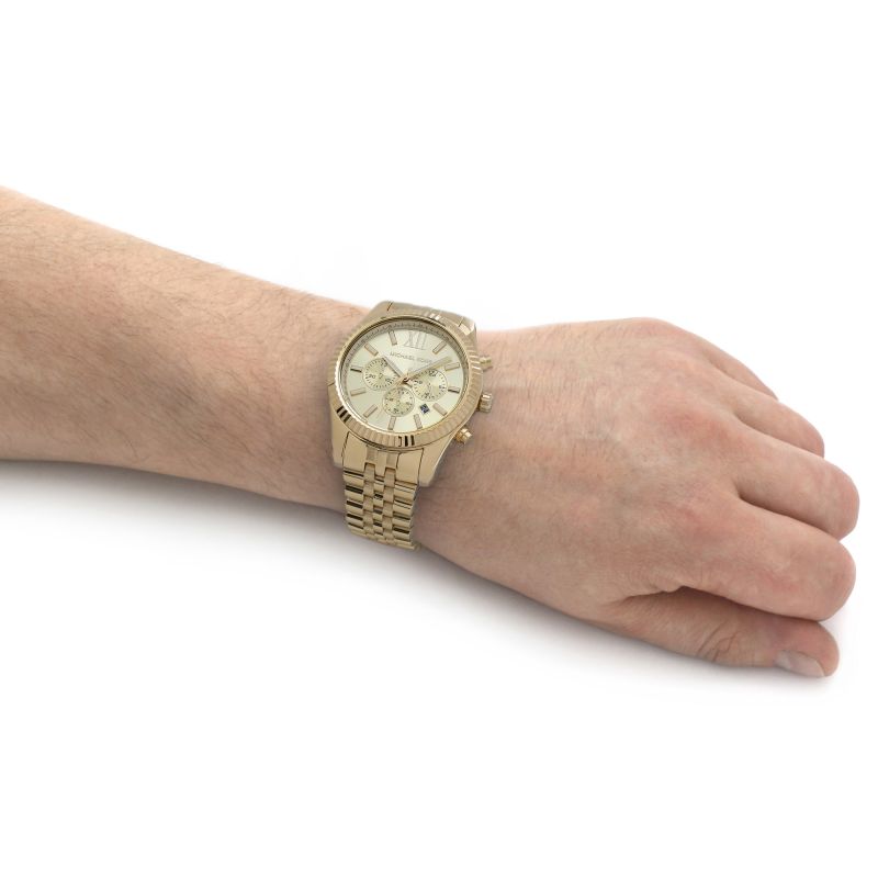  Shop Authentic Michael Kors Lexington Quartz Gold Dial Gold Steel Strap Watch For Men - MK8947 - Luxxuri